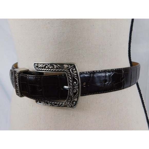 BRIGHTON BROWN EMBOSSED LEATHER BELT MED - Picture 3 of 9